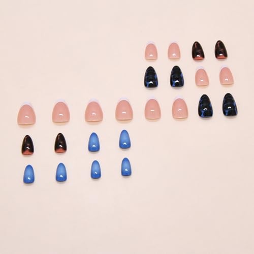 Oval Press on Nails Short Fall Fake Nails Blue Ombre, Brown Amber 92-04Blue