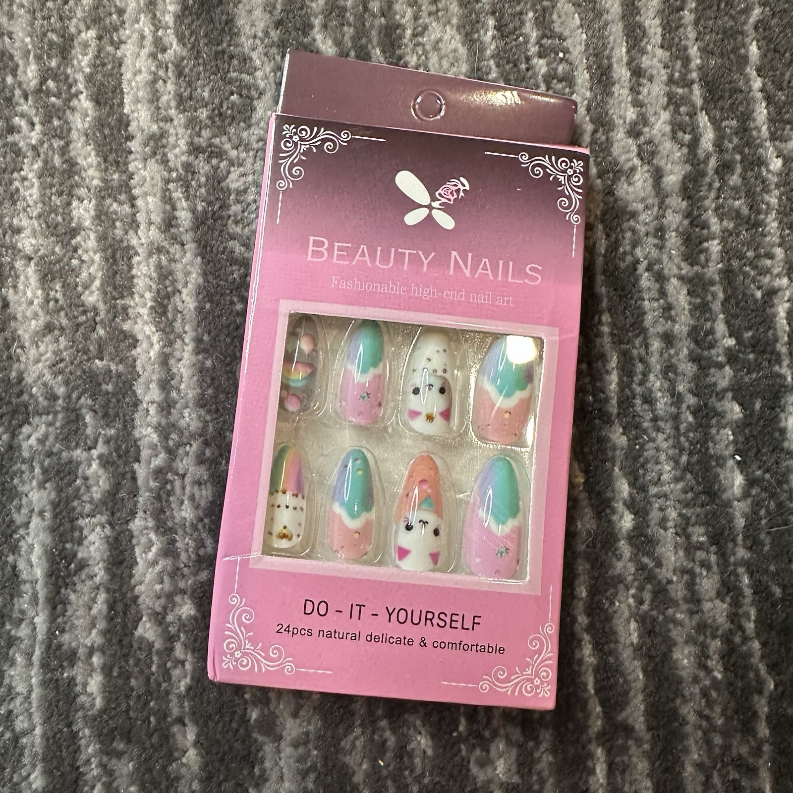 False Nails Cat Nail Pink Faux Nails Pack of 24 Long Pointed Cat Lady Gift New