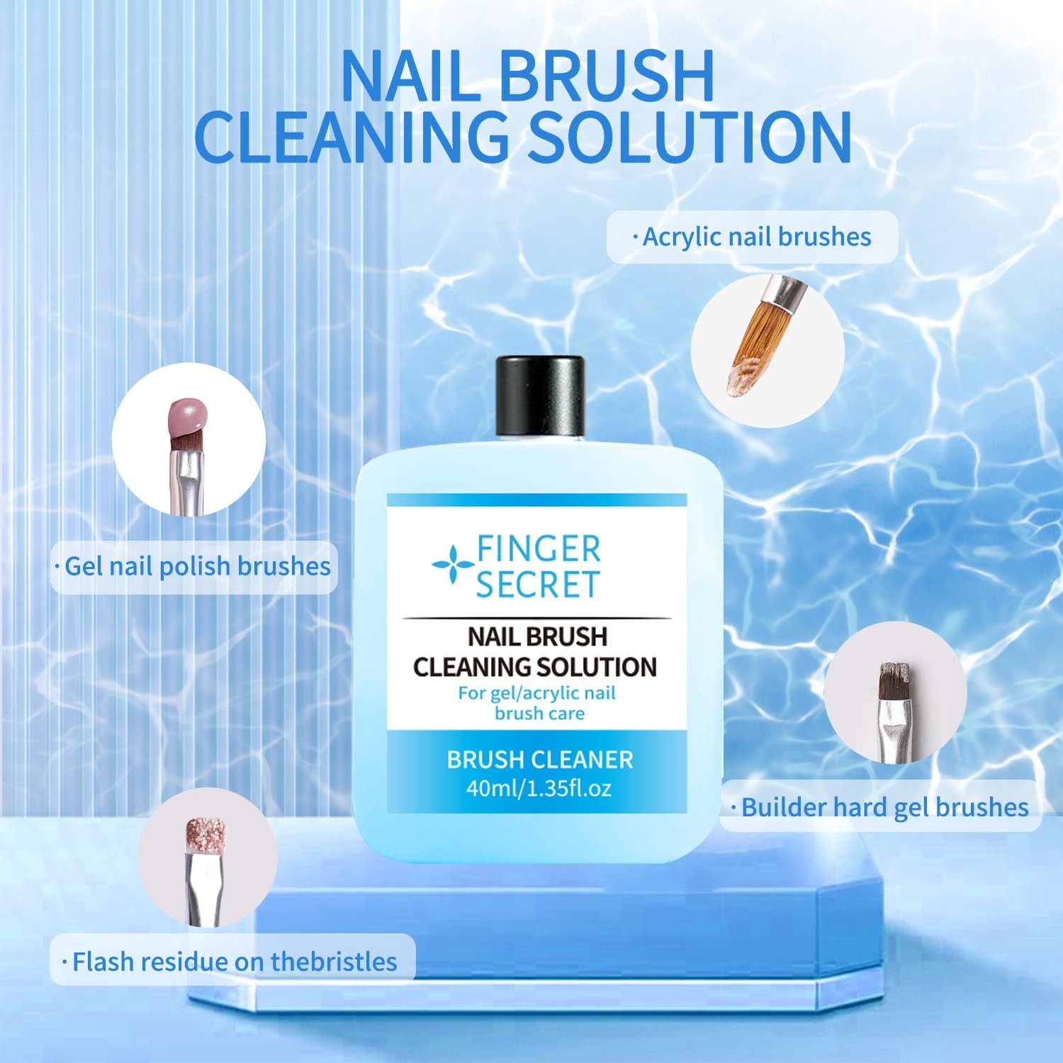 Nail Brush Cleaning Solution – 40ml Art Cleaner for Manicure 1SET