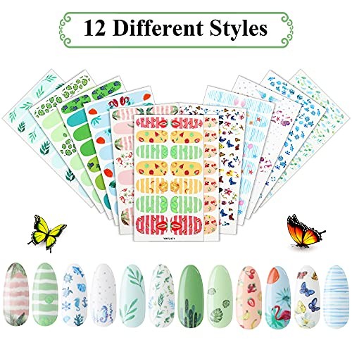 168 Pieces 12 Sheets Nail Strips Summer Full Wrap Nail Polish Stickers Wraps