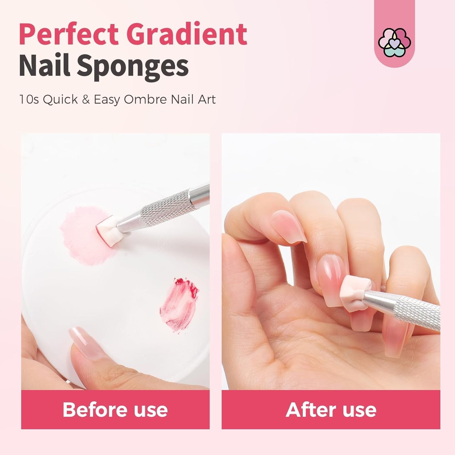 100PCS Ombre Nail Sponges with Grabbing Pen & Storage Box – Perfect for Artistry