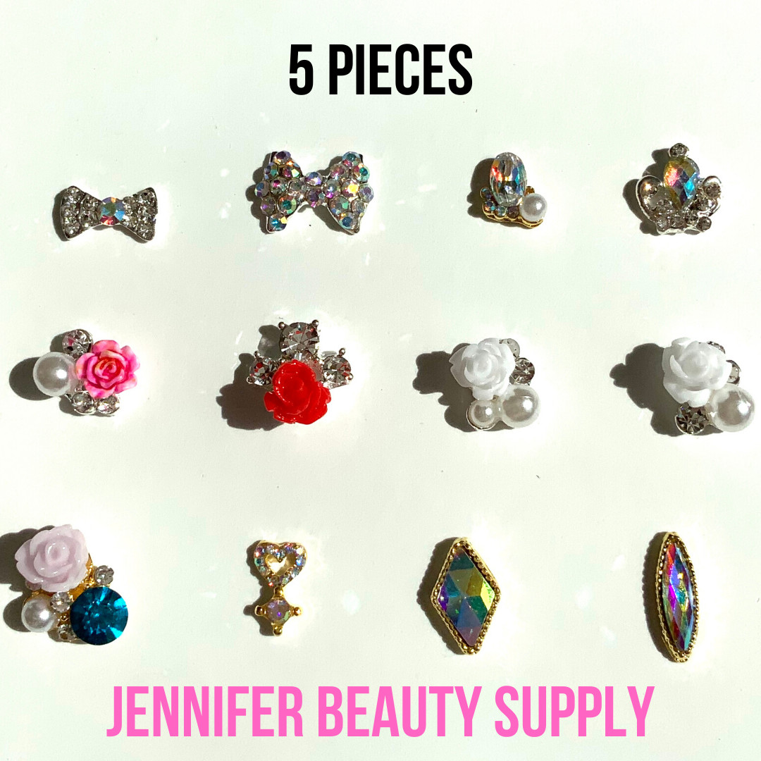 5 PC NAIL ART CHARMS 3D NAIL RHINESTONES DECORATION JEWELRY DIY BLING | YOU PICK