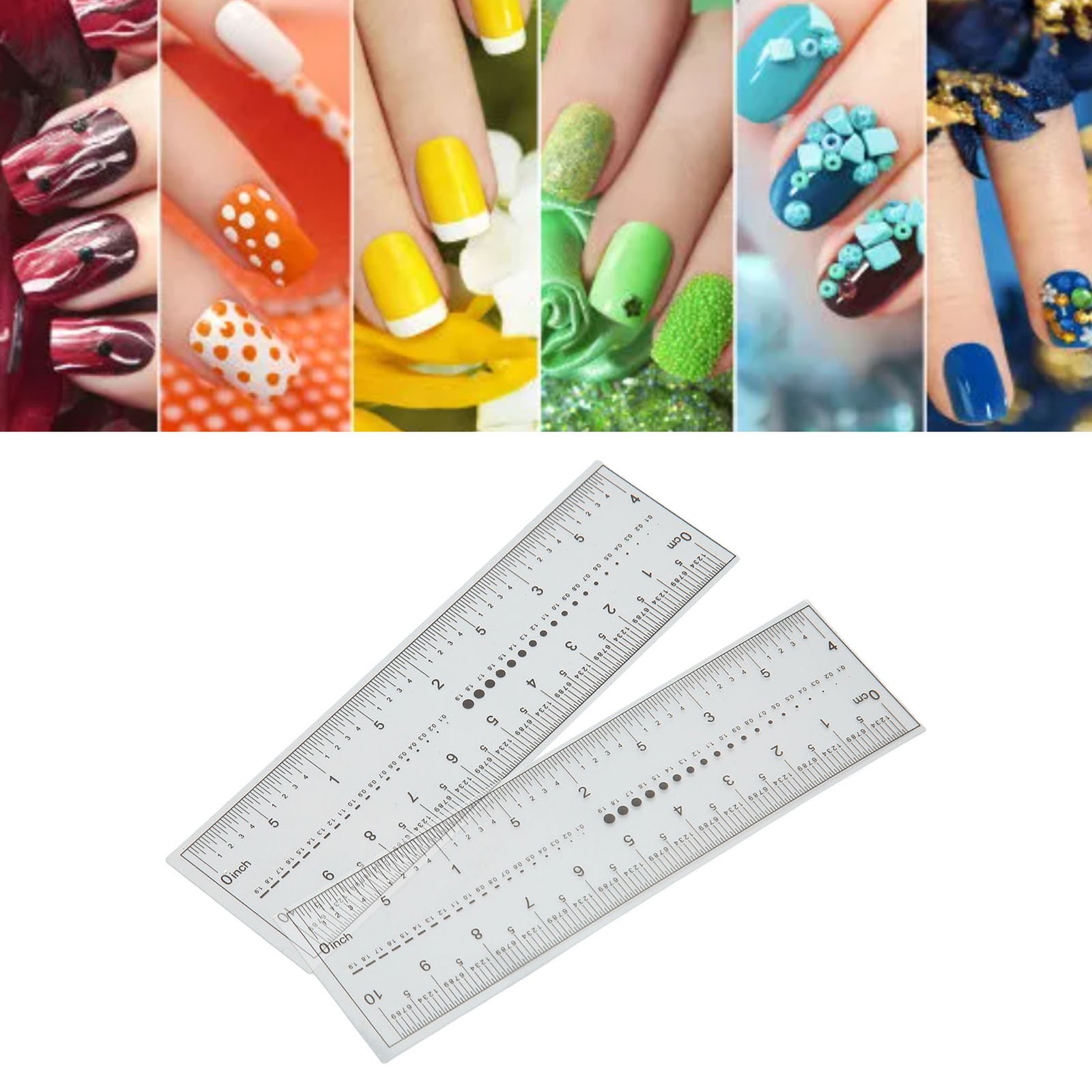 PVC 10PCS Fake Nails Measuring Ruler Transparent Art
