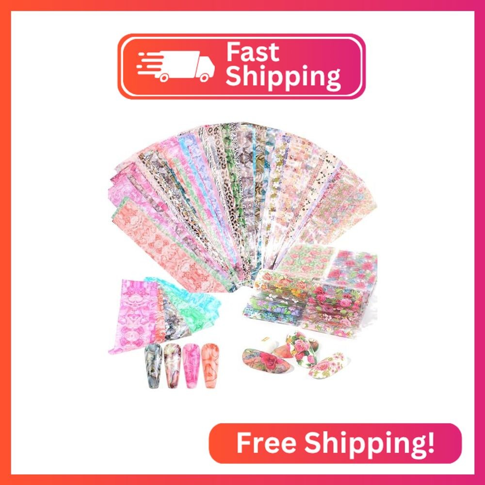 JERCLITY 150 Pieces Nail Art Foil Transfer Sticker Set Marbling Leopard Print Fl