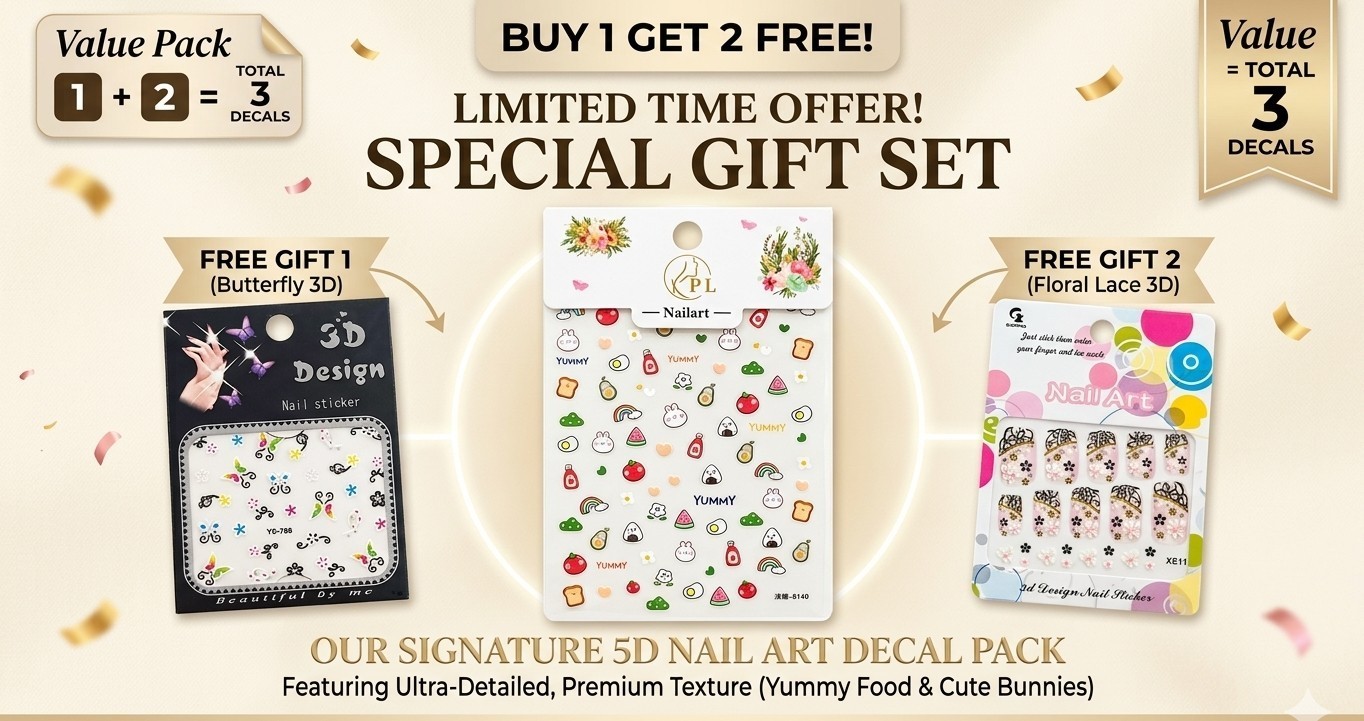 Buy 1 get 2 Free Yummy 5D Embossed Nail Art Stickers Self Adhesive Waterproof