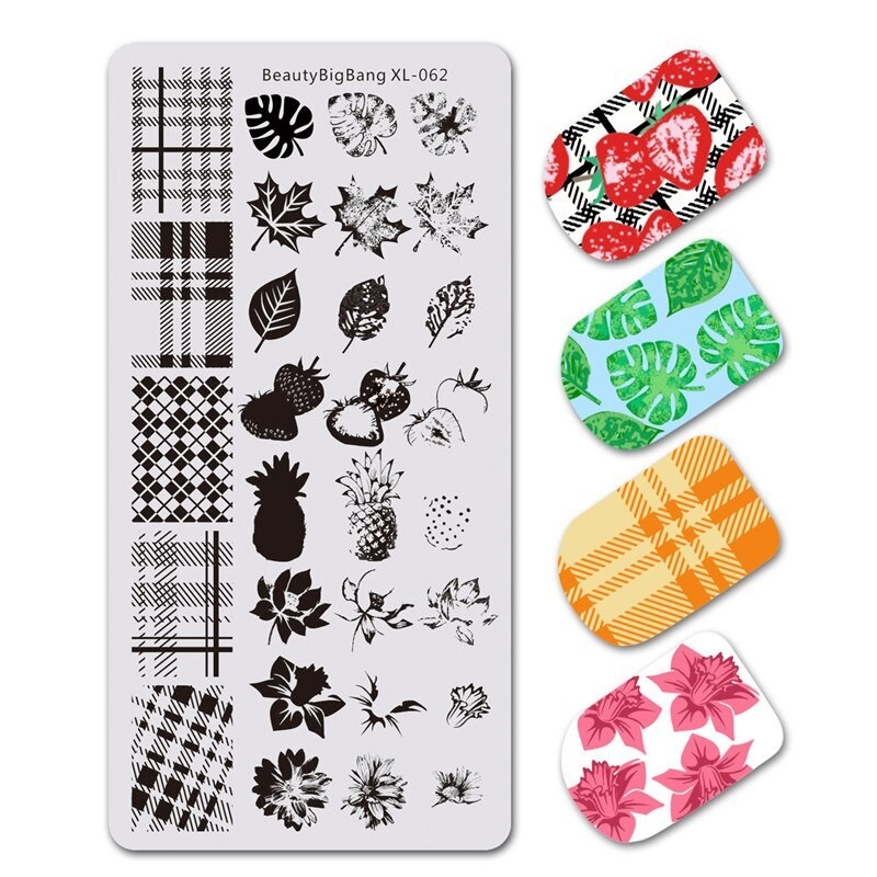BeautyBigBang XL-062 Nail Stamp Plate Summer Picnic Plaid Flower Fruit Leaf HTF