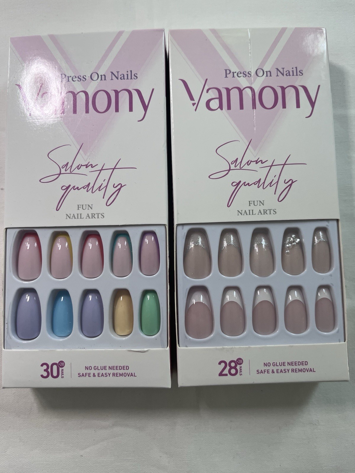 Vamony Press-On Nails Glossy Multicolor Oval & Square Full Cover No Glue Needed