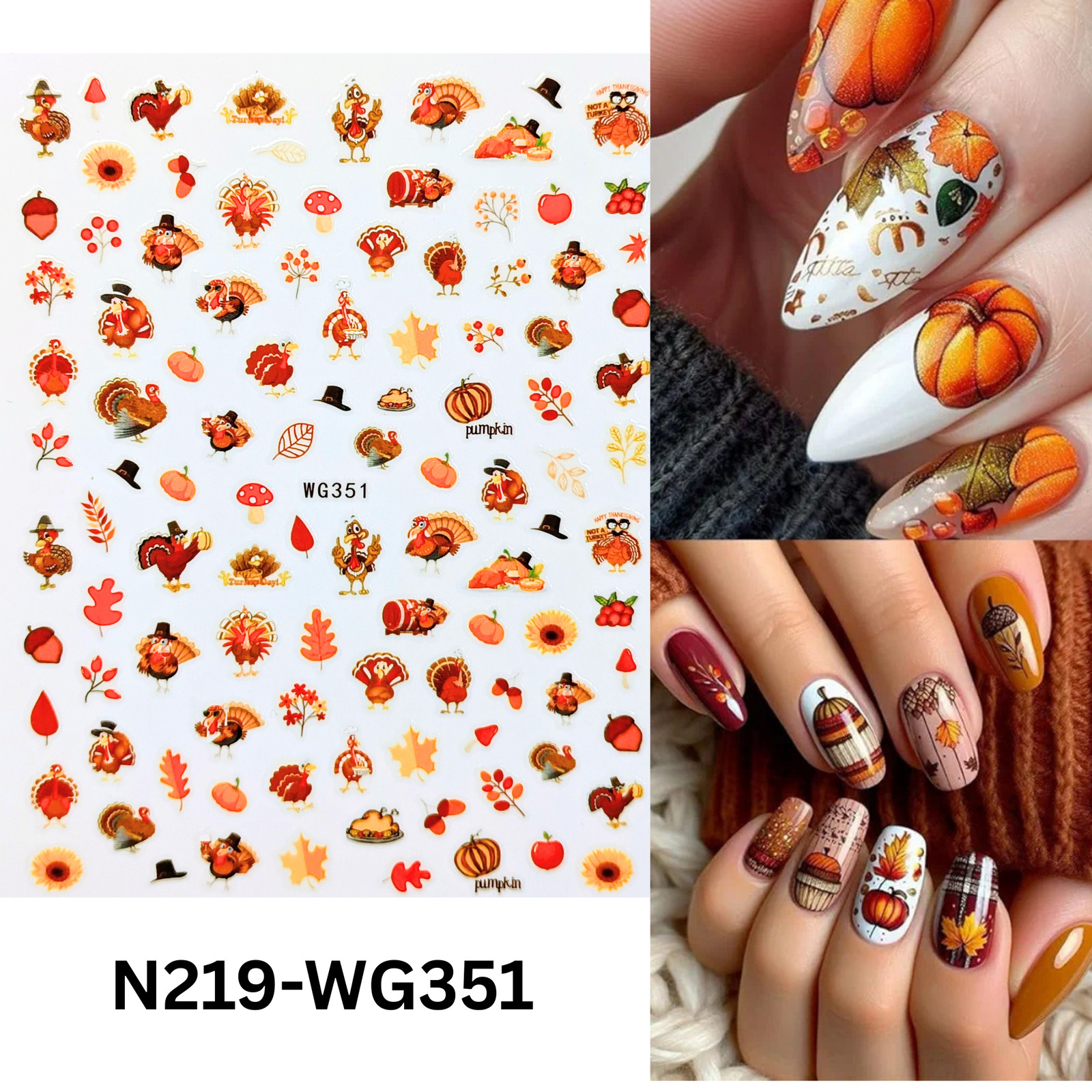 Thanksgiving Turkey Nail Art Stickers Autumn Pumpkin Harvest Decals