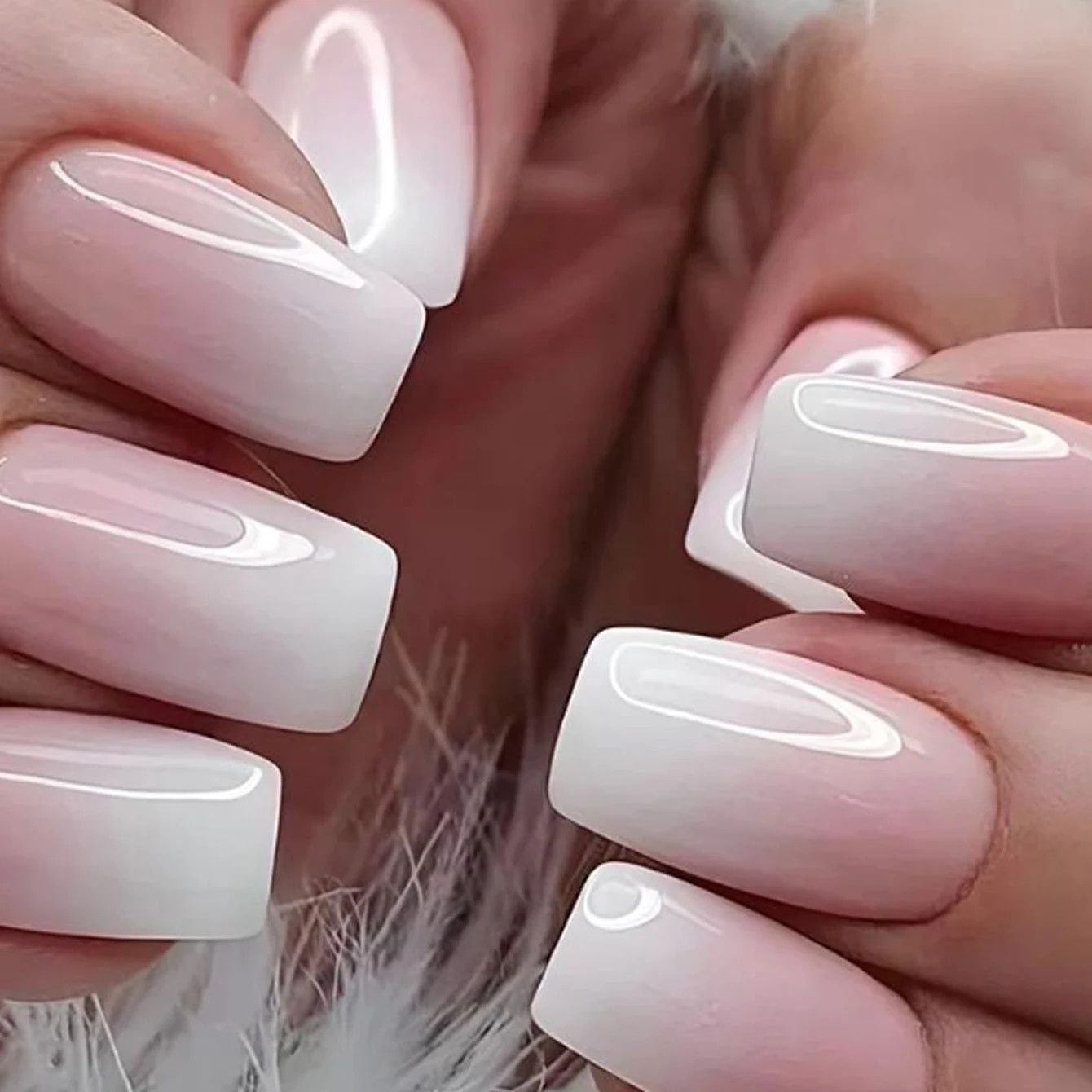 24PCS Press On Nails Square Gradient Blue Fake Nails With Long Acrylic Gloss