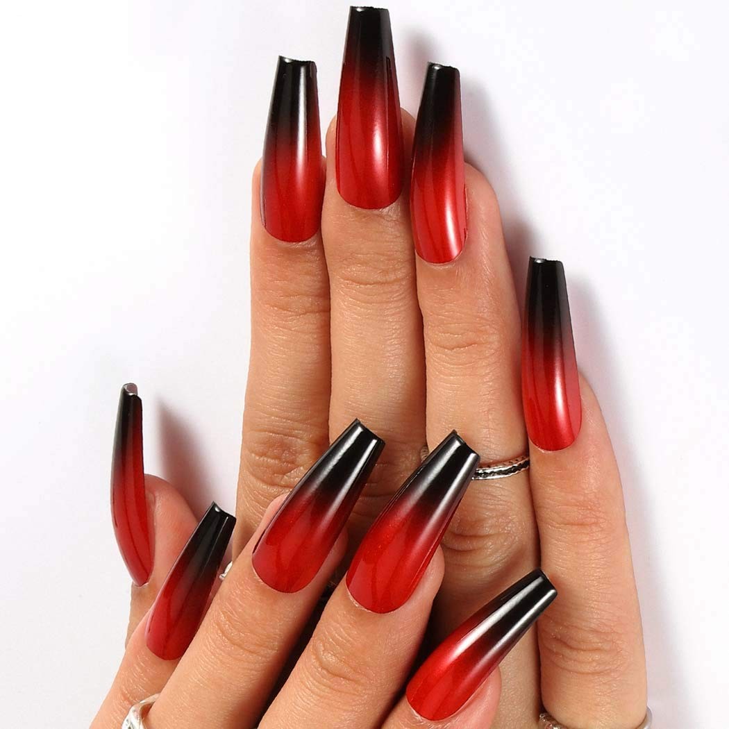 Outyua Halloween Red Black Press on Nails 24 Count (Pack of 1), &
