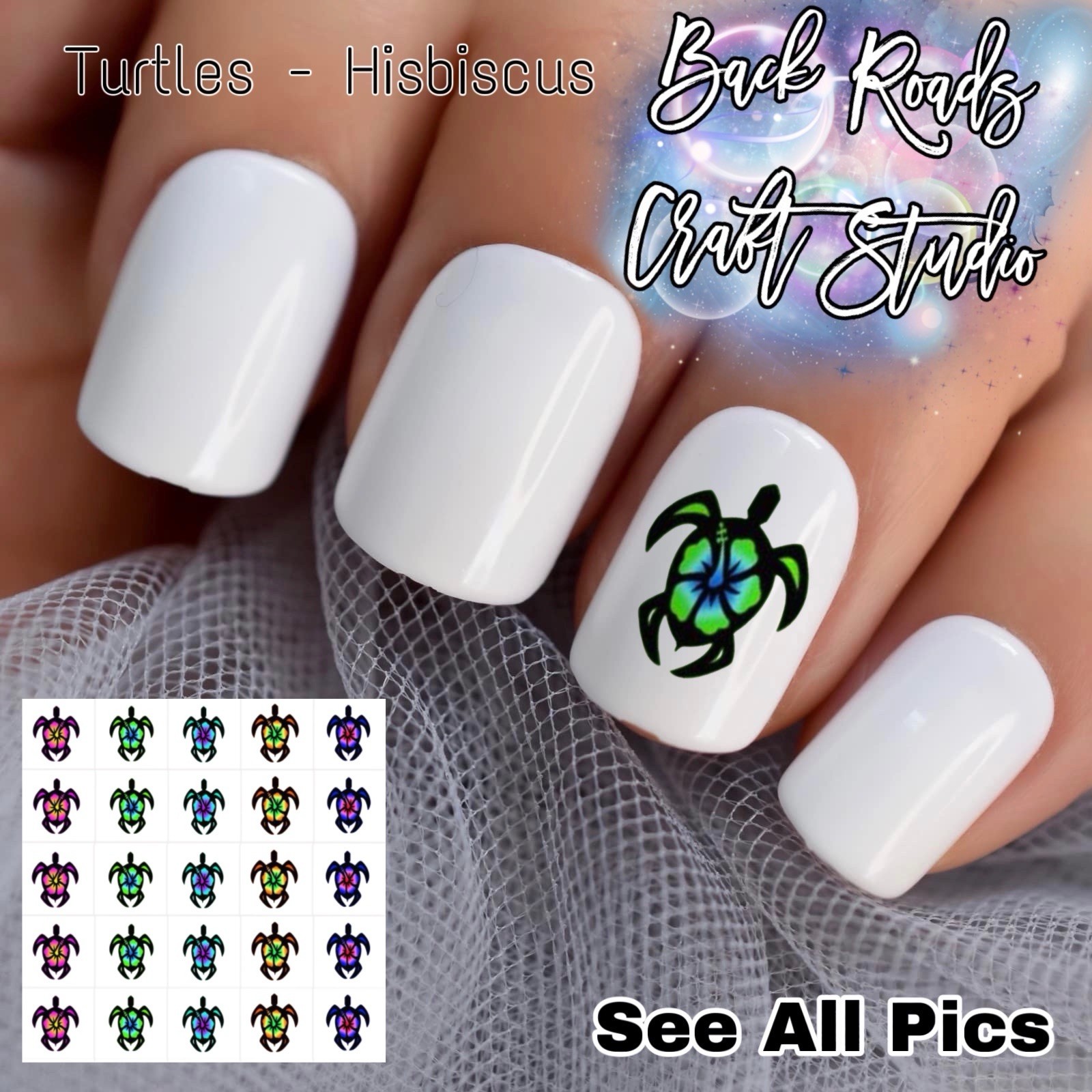 Hibiscus Turtles Waterslide Finger Nail Decals Instructions (set of 50) JS
