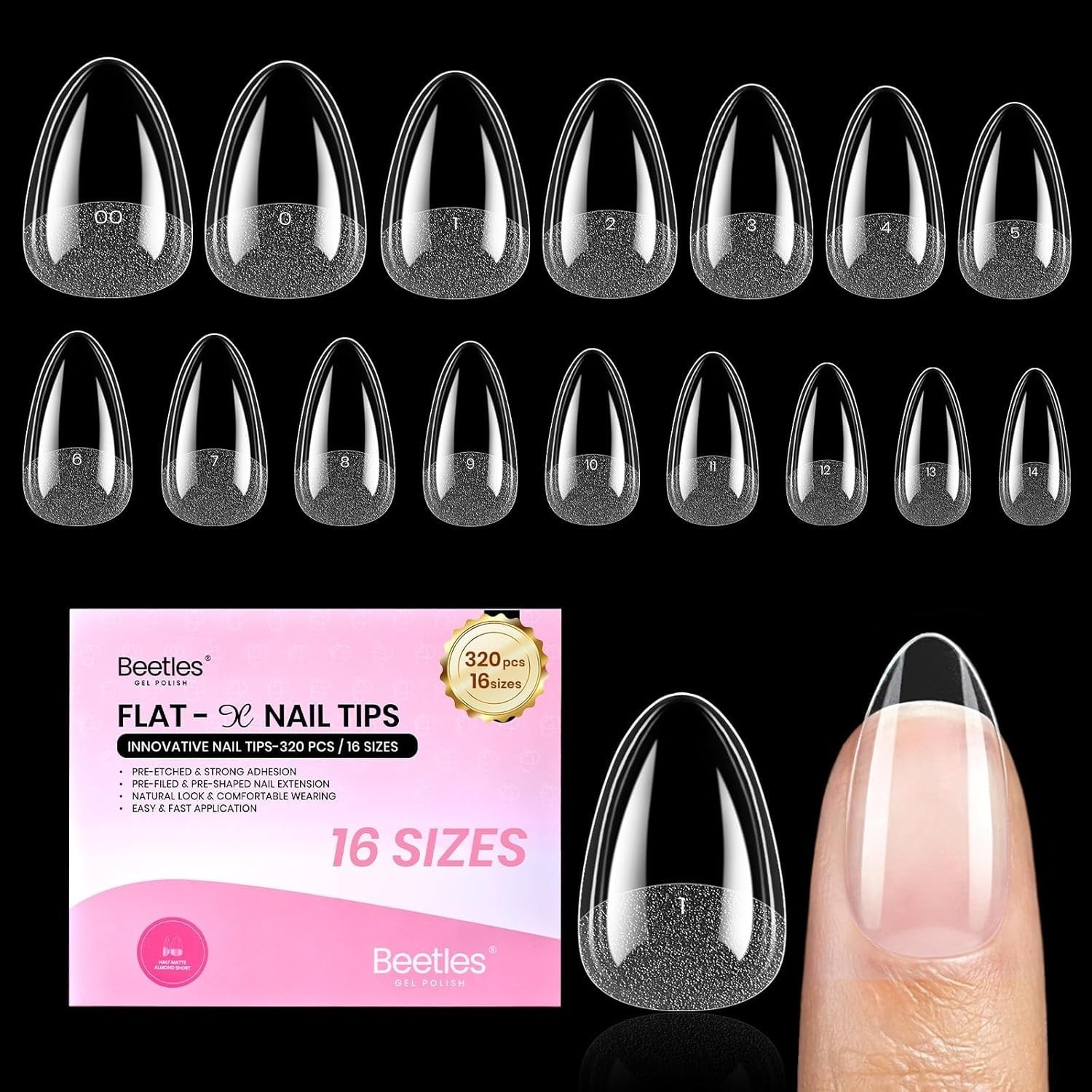 320pcs Pre-Etched Almond Short Gel Nail Tips – Perfect for Natural Nail Beds