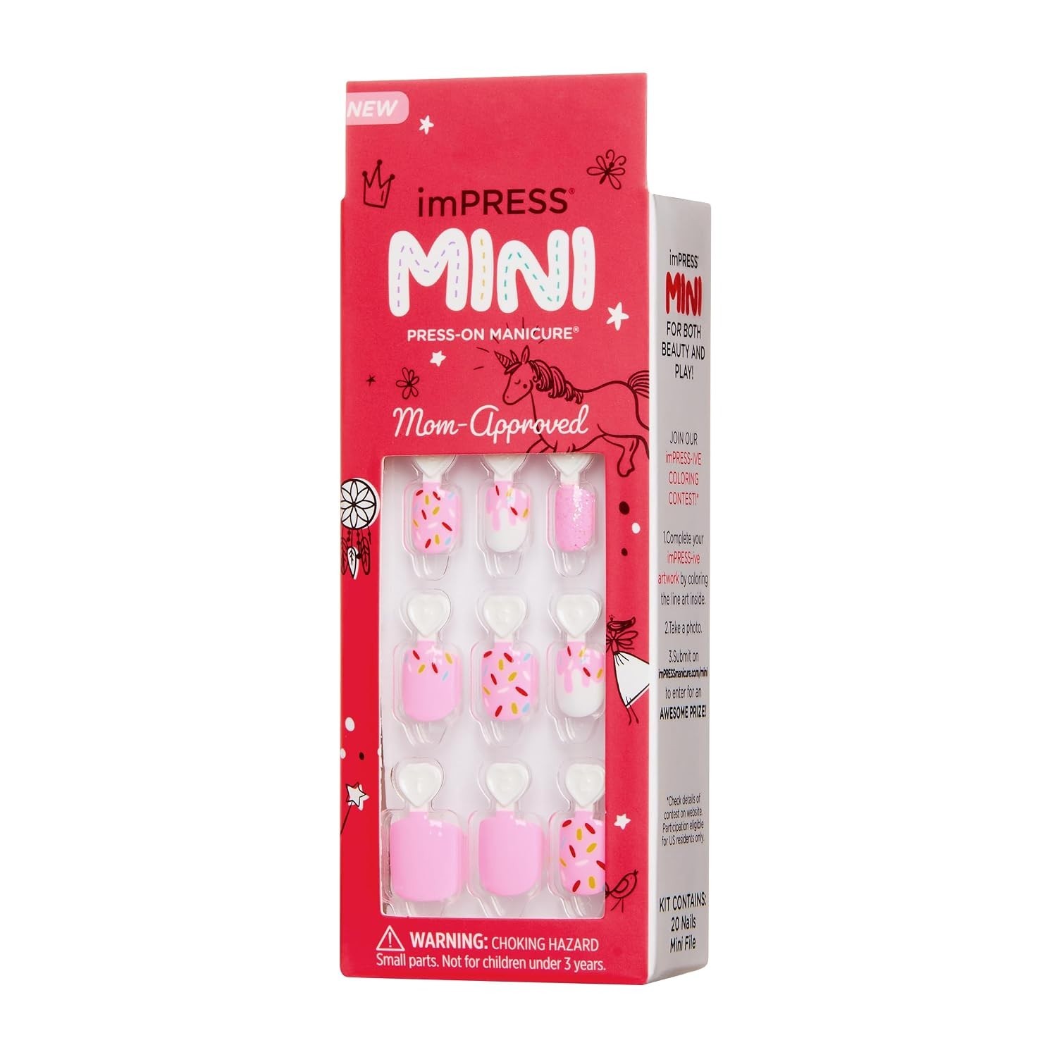 Festive Squoval Press-On Nails for Kids – 20 Easy Application Glitter Tips