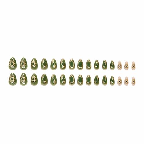 Almond Press on Nails Medium Fake Nails Green Gradient Glue on Nails 4003Green