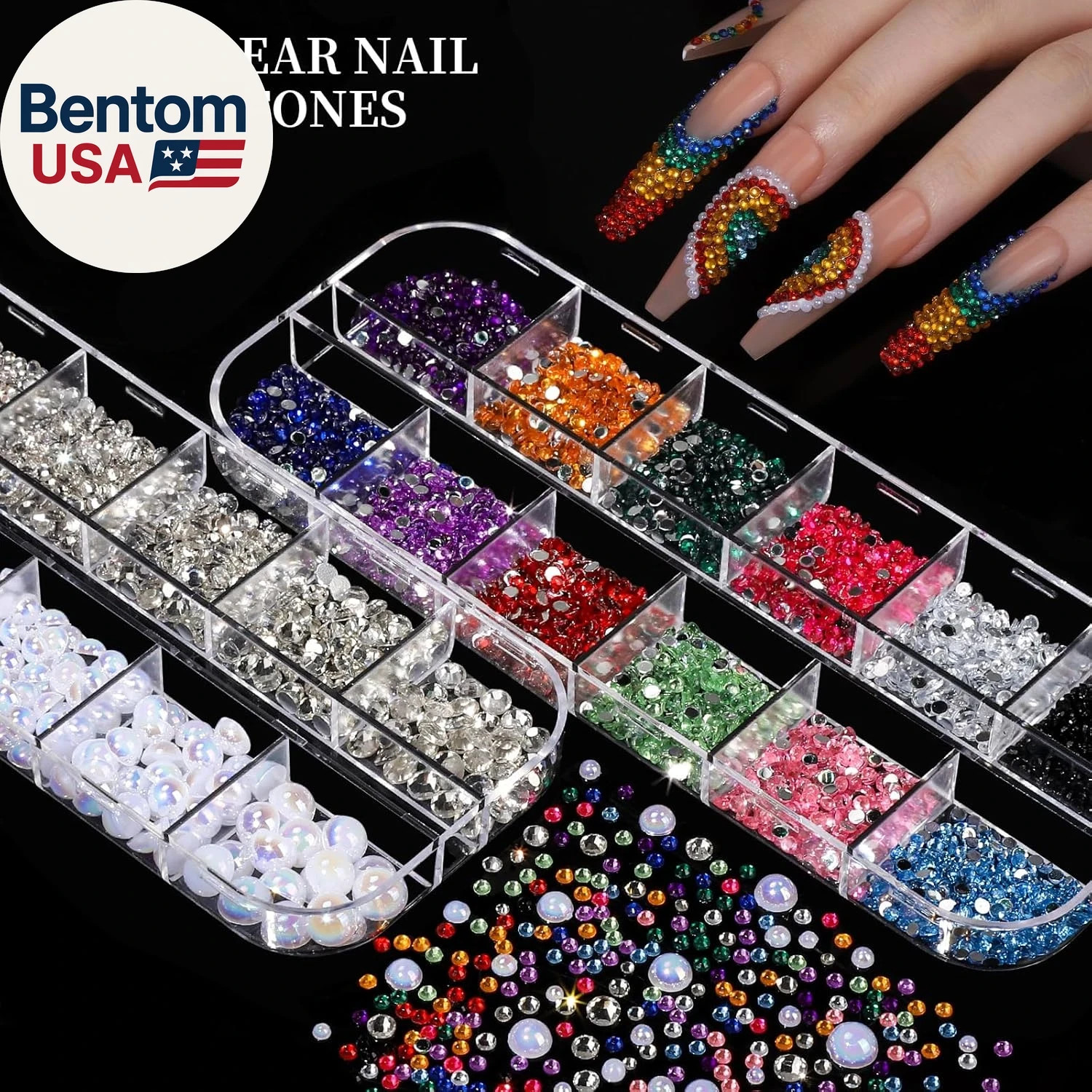 Nail Charms, Nail Rhinestones Kit with 8 Boxes of Nail Gems, 3D Charms for Nails