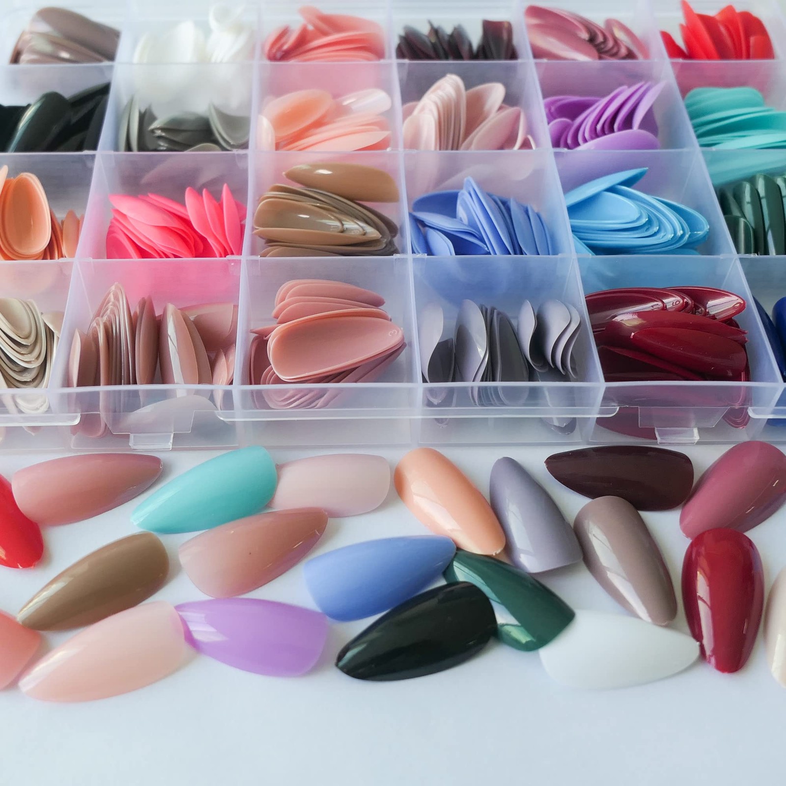 576pcs Almond Press on Nails Medium Fake Nails Full Cover Short Stiletto Nail…