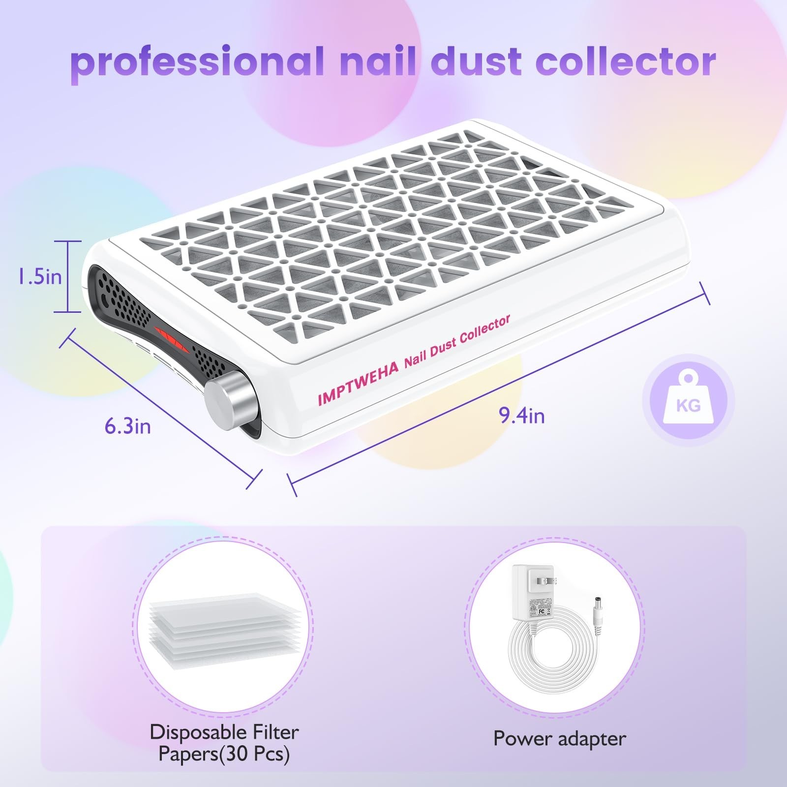 Nail Dust Collector Machine 1600PA with LED Display & 30 Filter Papers for Salon