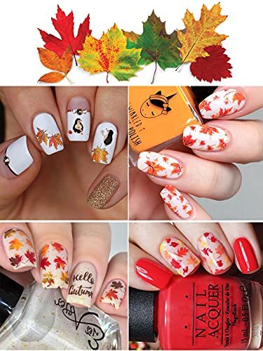 12 Sheets Fall Nail Art Sticker Decals, Self Adhesive Maple Leaf-12 Sheets