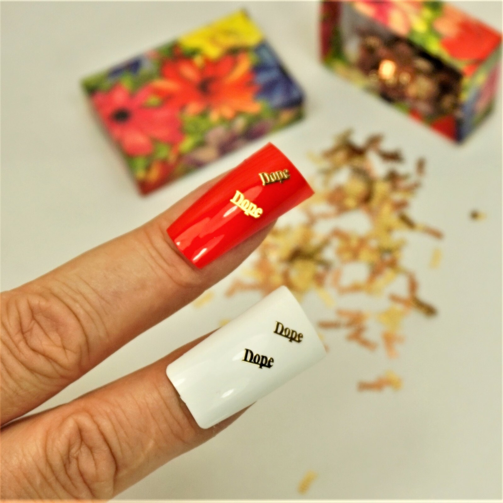 25 GOLD METAL “DOPE” NAIL CHARMS NAIL DECALS SMALL GIFT IN BOX FOR WOMEN