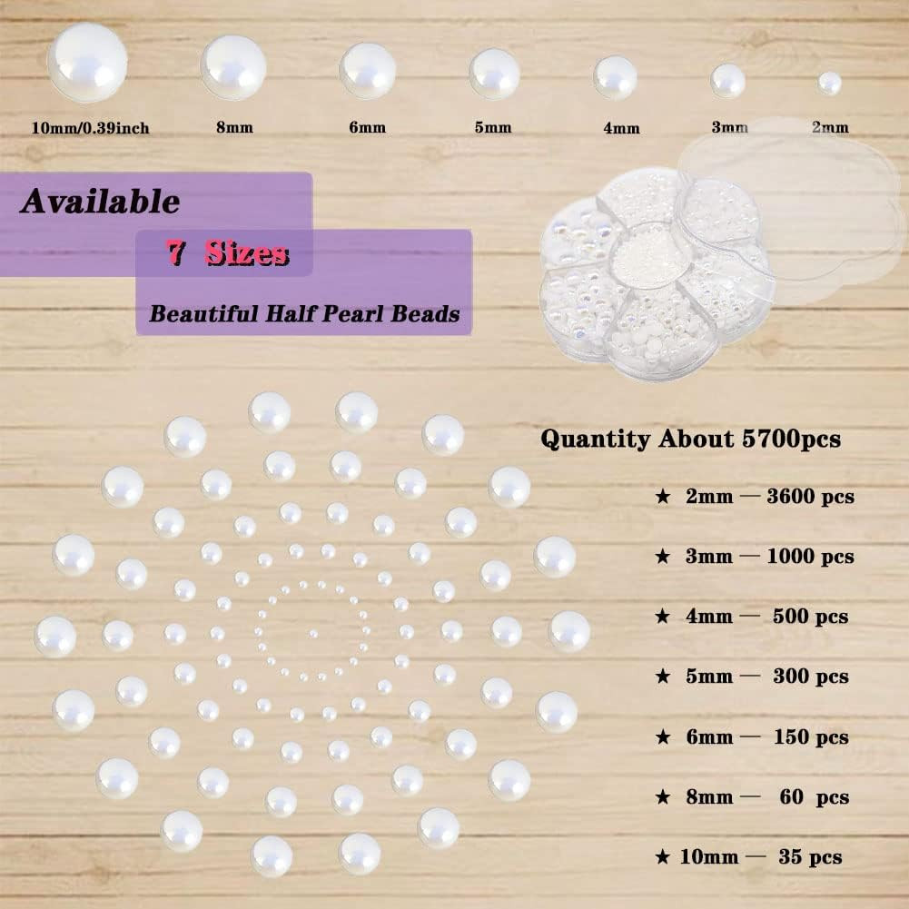 5700 Pcs Half Flatback Pearls Gems for Crafts,[Nail] [Pearl]S for [Nail]S Art fo