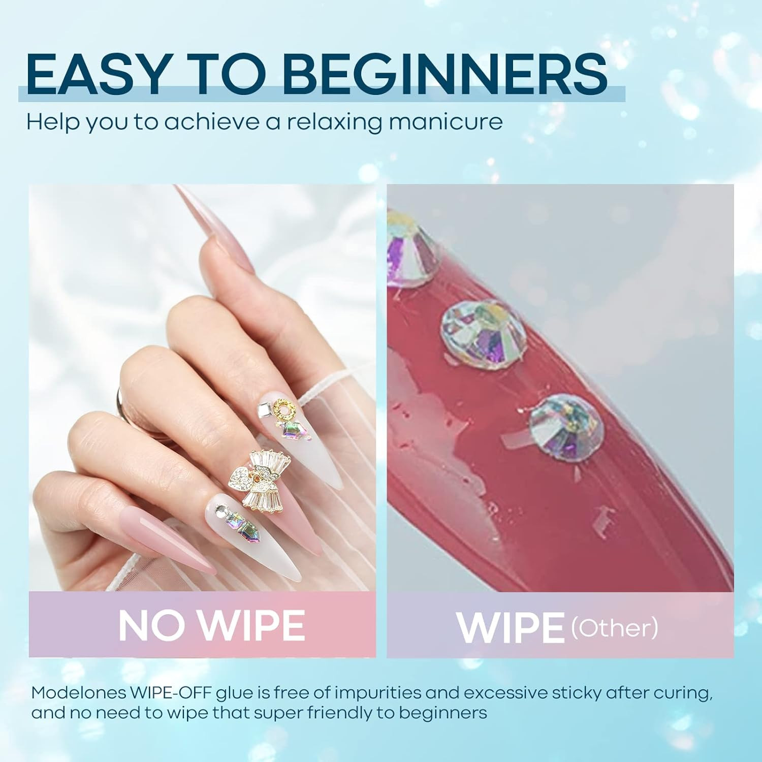 Rhinestone Glue No Wipe Nail Gem Glue Super Strong Adhesive with Nail Charms & D