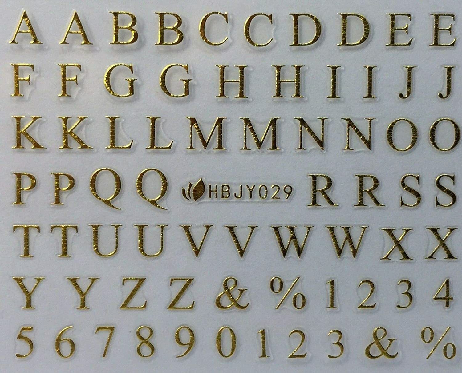 Nail Art 3D Decal Stickers Alphabet Letters gold HBJY029
