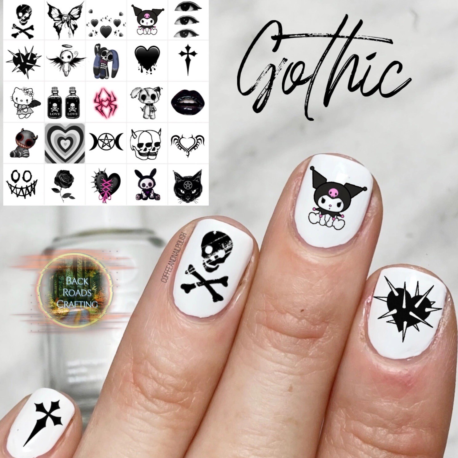 Goth Gothic Waterslide Nail Decals Set Of 50 Instructions & Bonus