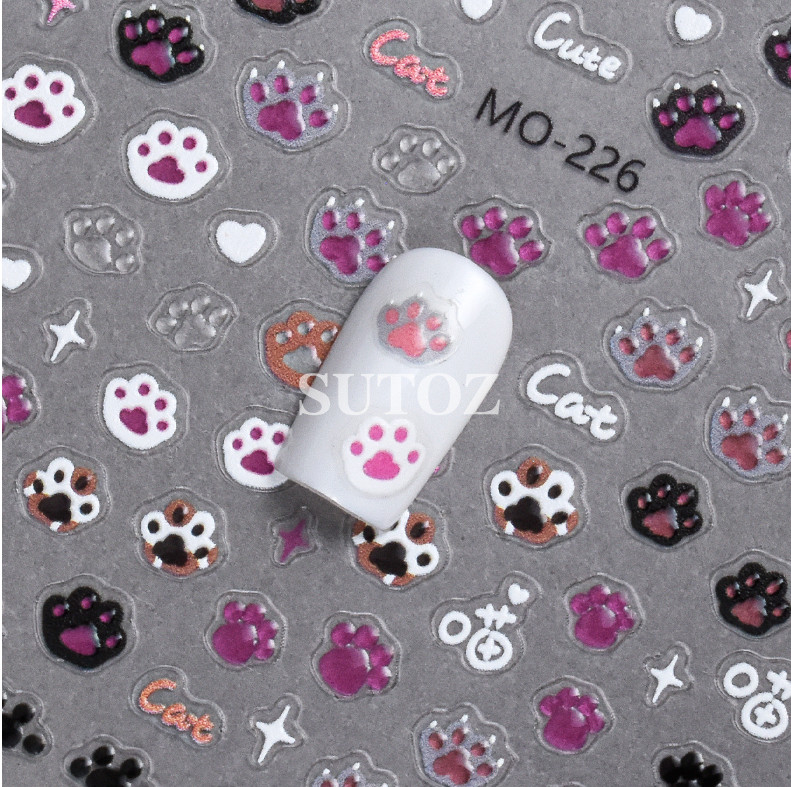 5D Embossed Cat Dog Paws Assorted Designs Gel Nail Stickers Adhesive NS52