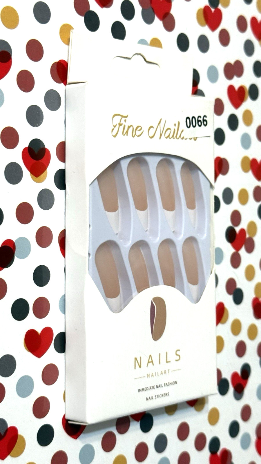 Press On Nails Fine Nailart NUDE with WHITE FRENCH TIP Long Coffin Fake *NEW BOX