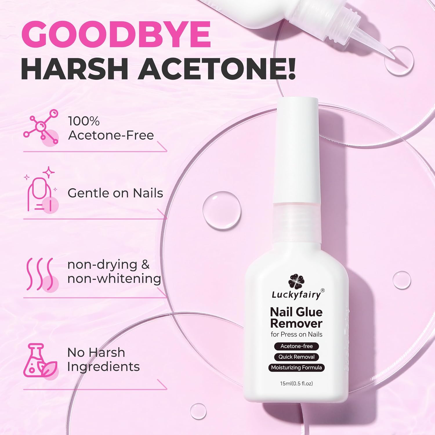 Nail Glue Remover for Press on Nails, 15Ml Acetone-Free Nail Polish Remover, Mul