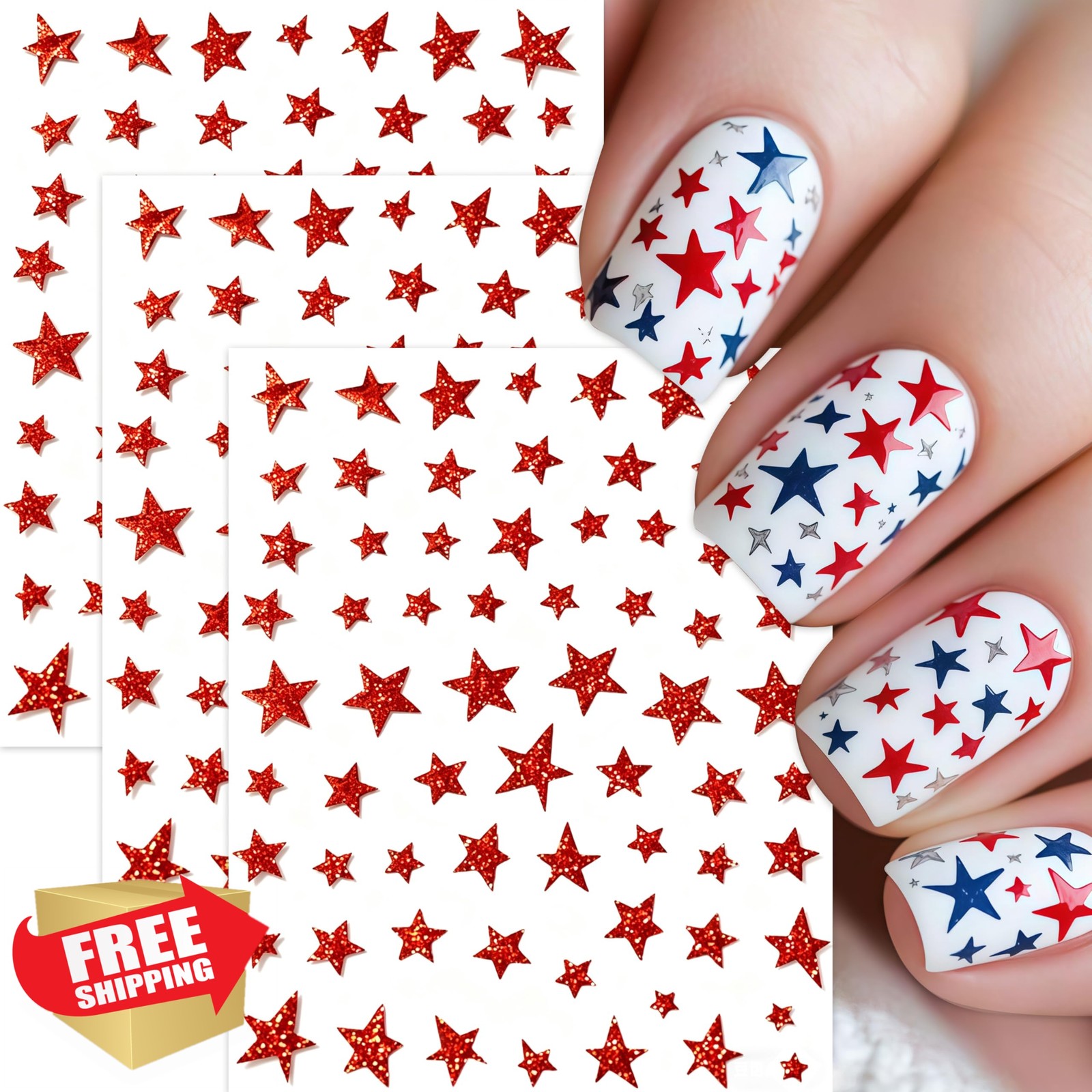 CnSybaris 3 Sheets Red Star Nail Stickers