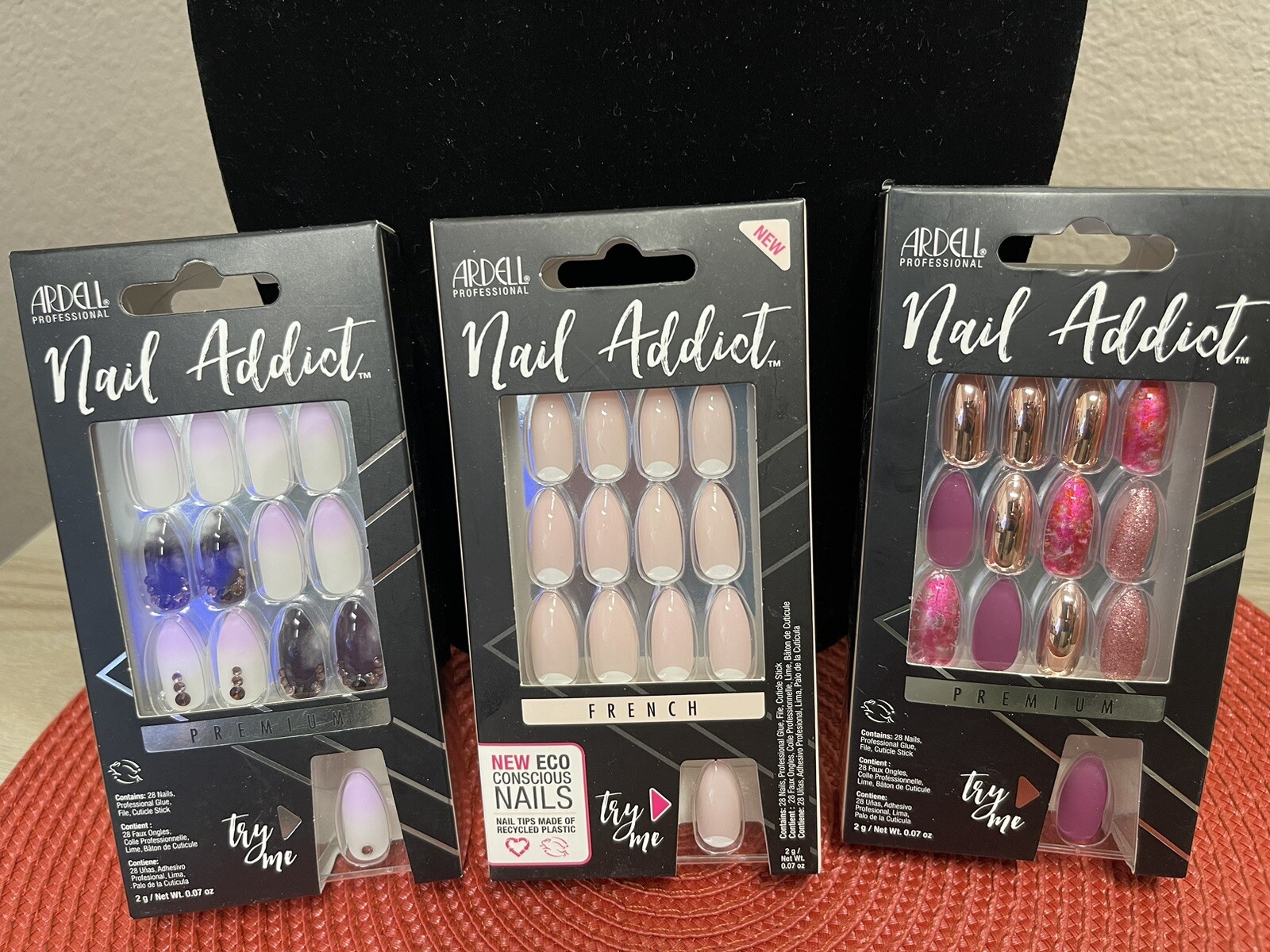 Lot of 3-ARDELL Nail Addict Premium, French-Chrome Pink,French Moon,Purple Ombre