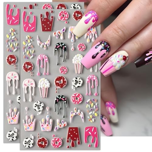 Embossed Dessert Nail Art Stickers – 5D Sweet Doughnut Chocolate Self-Adhesive