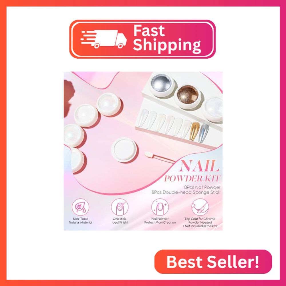 AIMEILI Pearl Chrome Nail Powder, Vegan, Cruelty Free, 8 Colors Aurora Metallic