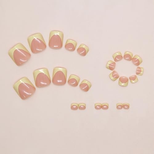 Press on Toenails Yellow Width French Toe Press on Nails Tips Kit Design TF12