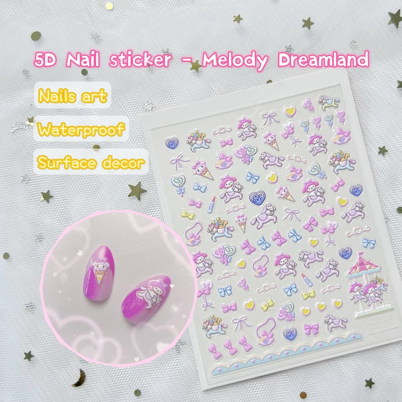 Kawaii Nail Stickers- Cartoon Cute Y2K 5D Manicure Decals/ DIY/ Hello Kitty/pink