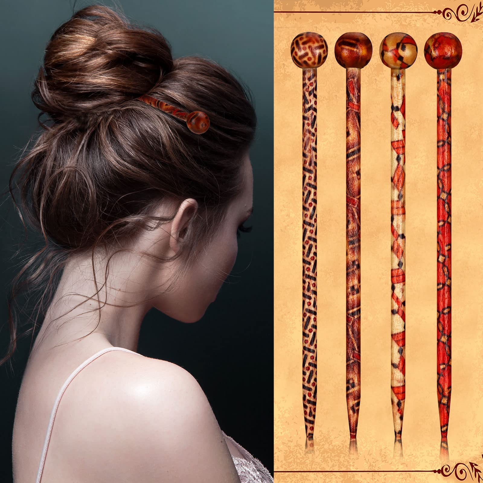 Cindeer 12 Pieces Wooden Hair Sticks 1 Count (Pack of 12), Multiple Colors