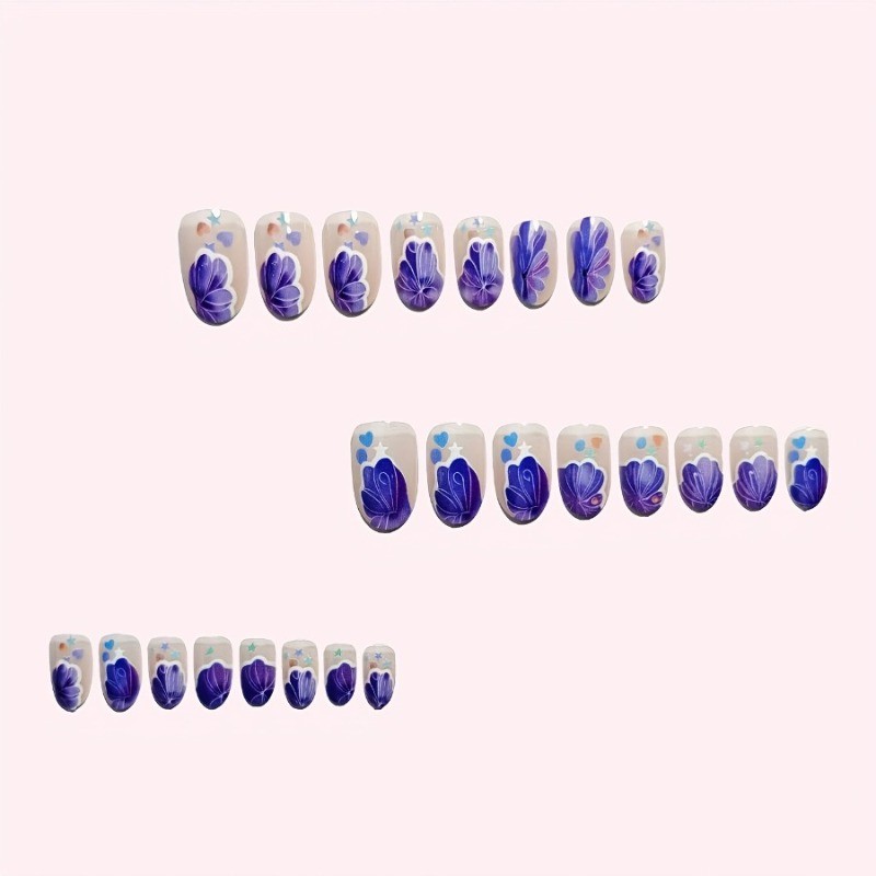 48 Pieces of 3D Butterfly Star Heart Bright Purple Nail Press, Reusable Nail Art