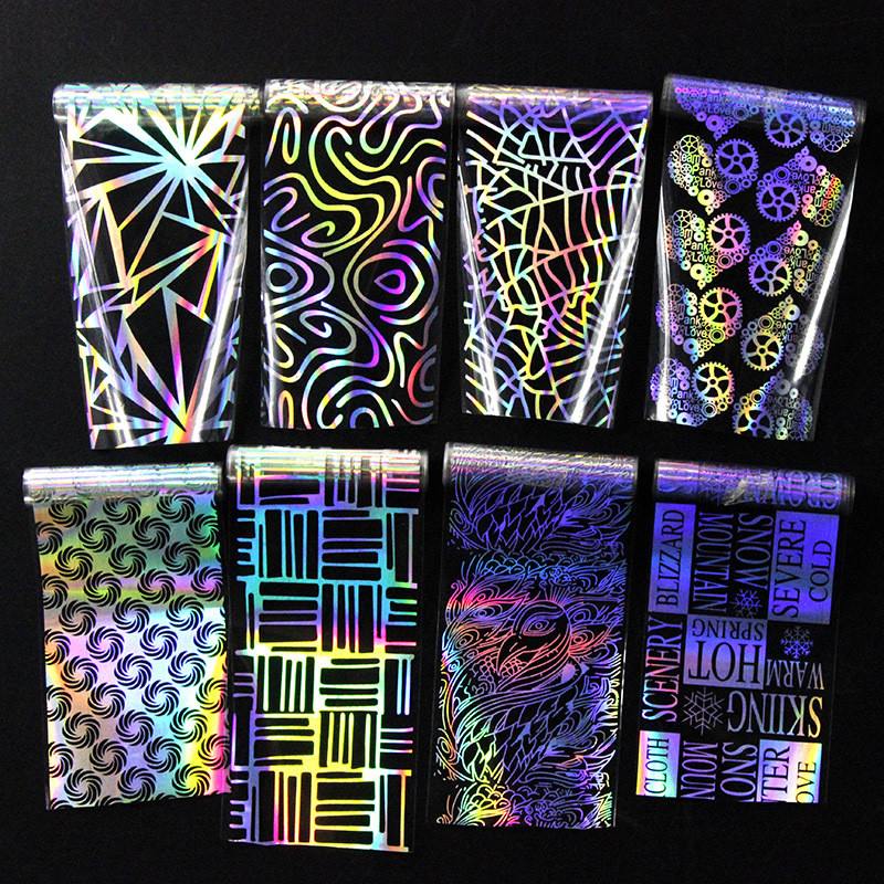 8 Sheet Holographic Nail Foil Punk Geometric Nail Art Transfer Stickers Glitter