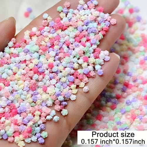 100Pcs Random Mixed Colors 4mm Tiny Flower Nail Charms Flatback 3D Flowers for