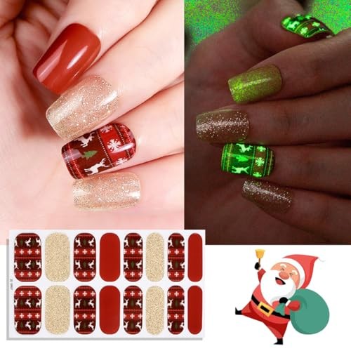 6 Sheets Christmas Nail Wraps Stickers Glow in The Christmas Nail Stickers-6