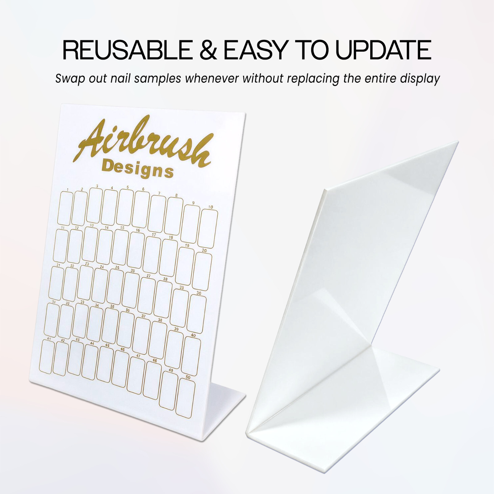 Beauticom Gold 50 Slot Nail Tip Display Board for Salon Quality Airbrush Designs