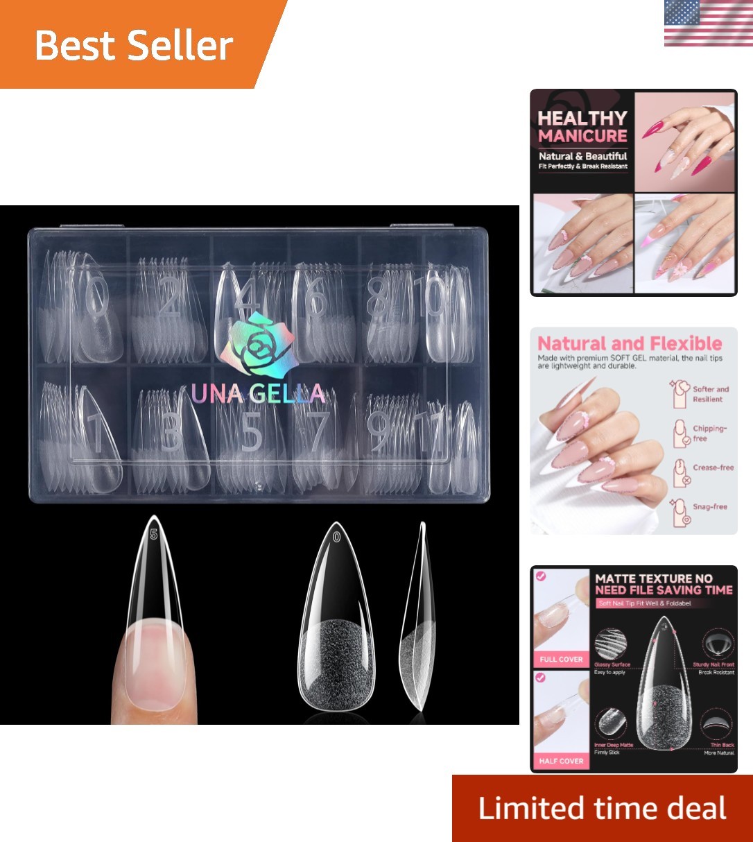 Easy Application Long Stiletto Gel Nail Tips – Pre-Buffed for Effortless Designs