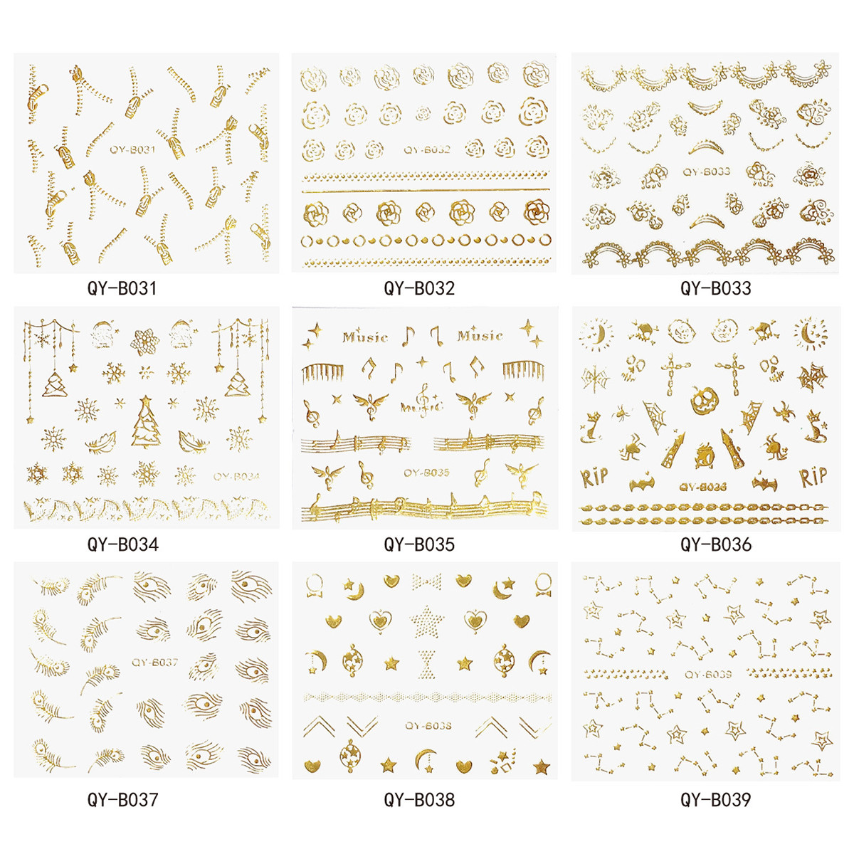 30Sheets Gold Nail Art Stickers Star Line 3D Self Adhesive for Women and Girls