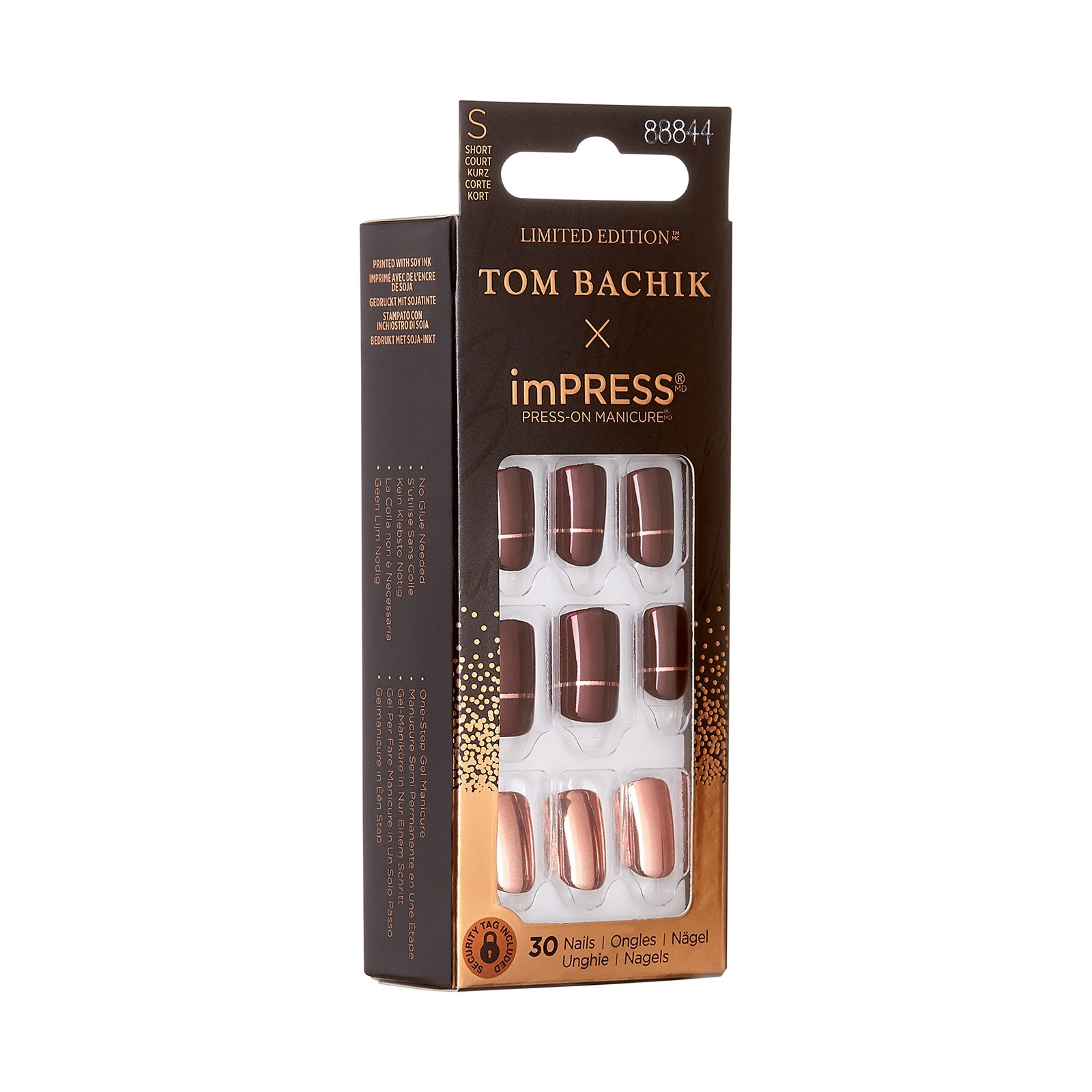 KISS TOM BACHIK x imPRESS Press-On Manicure Nail Kit, Style “At Short, Bronze