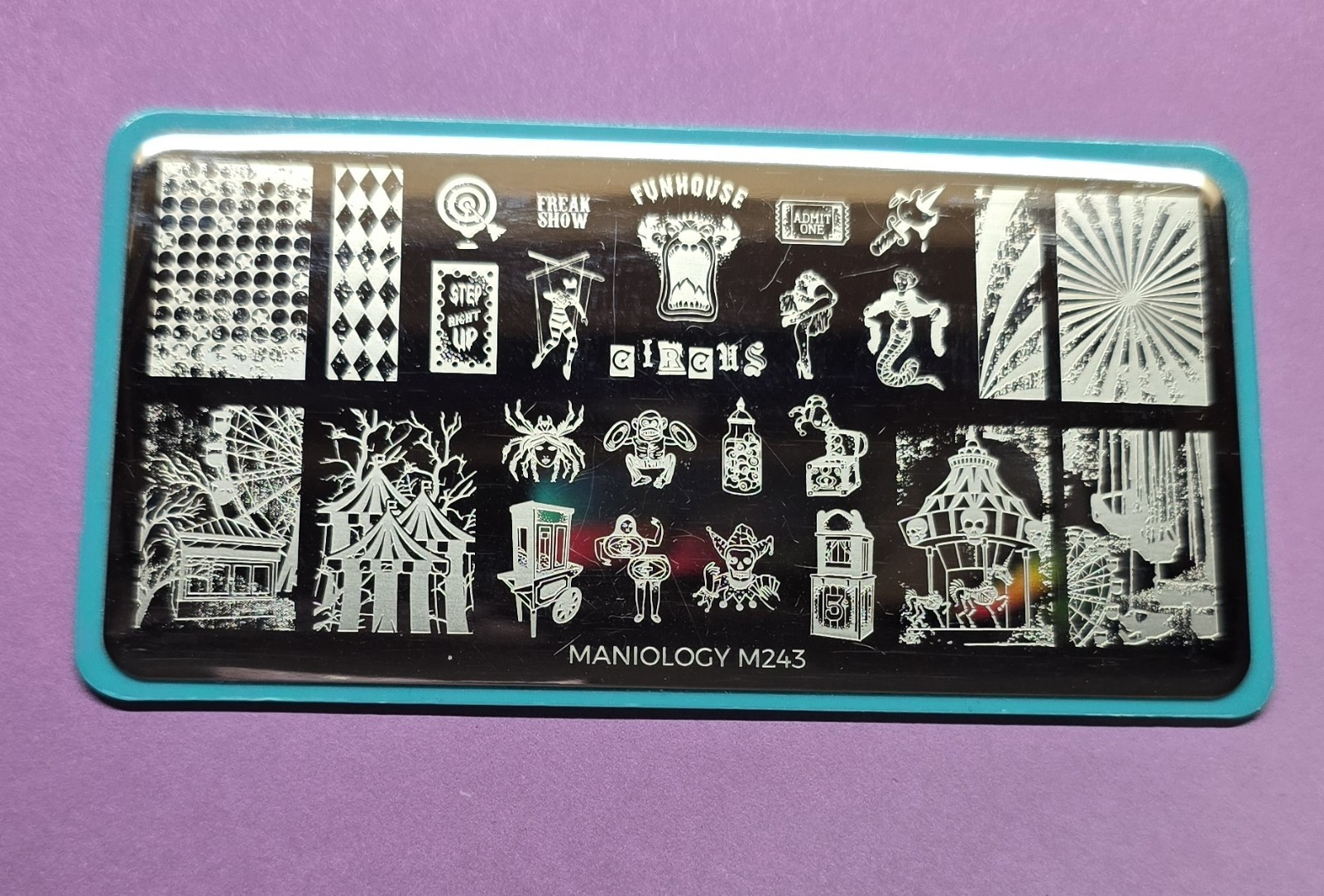 Maniology M243 Freak Show Halloween Circus Funhouse Clown Nail Stamping Plate
