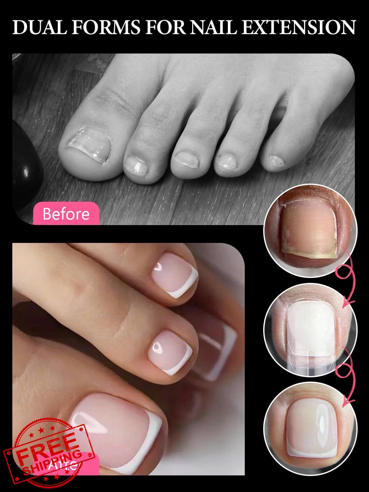 EBANKU Poly Gel Toe Nail Kit Forms 120PCS 12 Sizes Pedicure