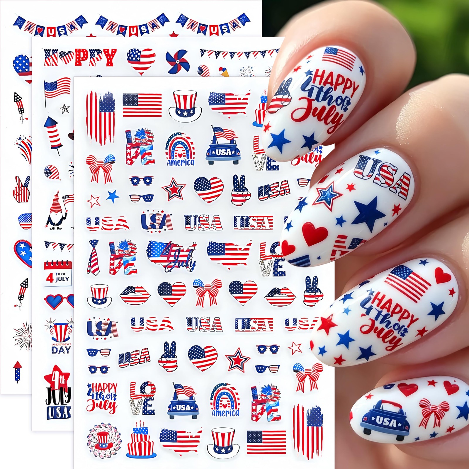 6 Sheets Happy 4th of July Nail Stickers Independence Day American Flag Nail …
