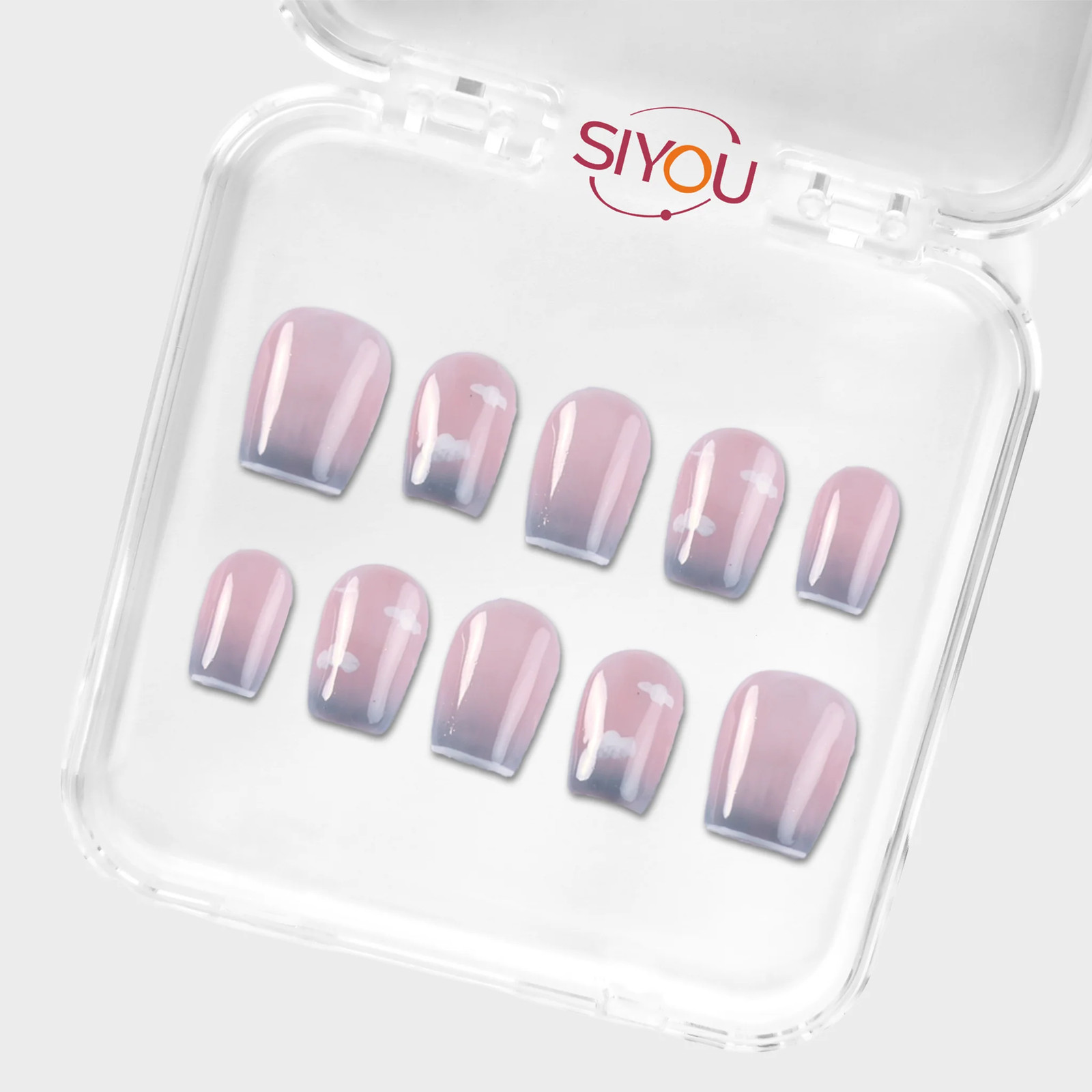 SIYOU Blush Haze Short Squoval Pearl Ombre Press-On Nails 10pc