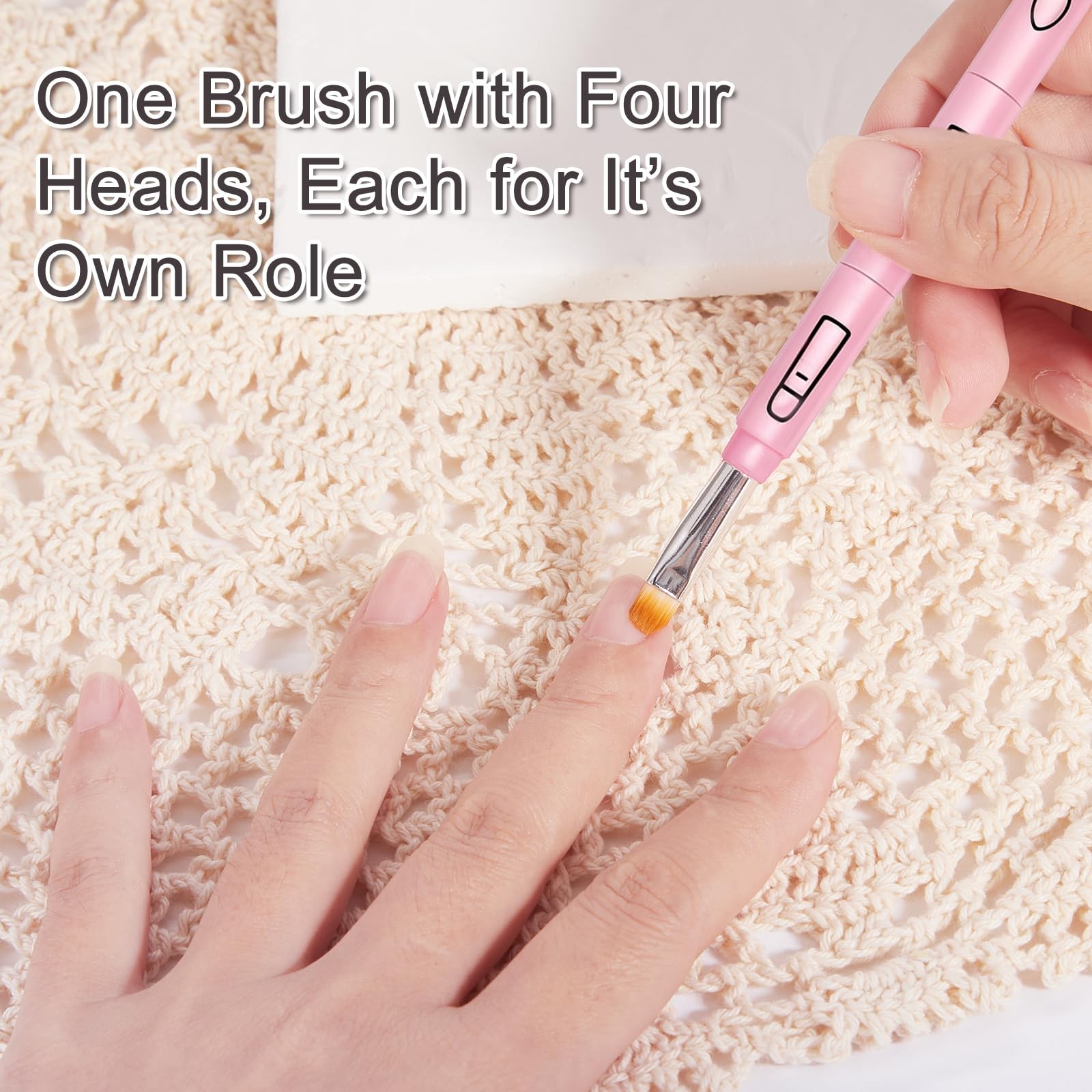 Pink Multi-Tasker 4-in-1 Travel Nail Brushes For Nails Art And Make Up, Acryl…